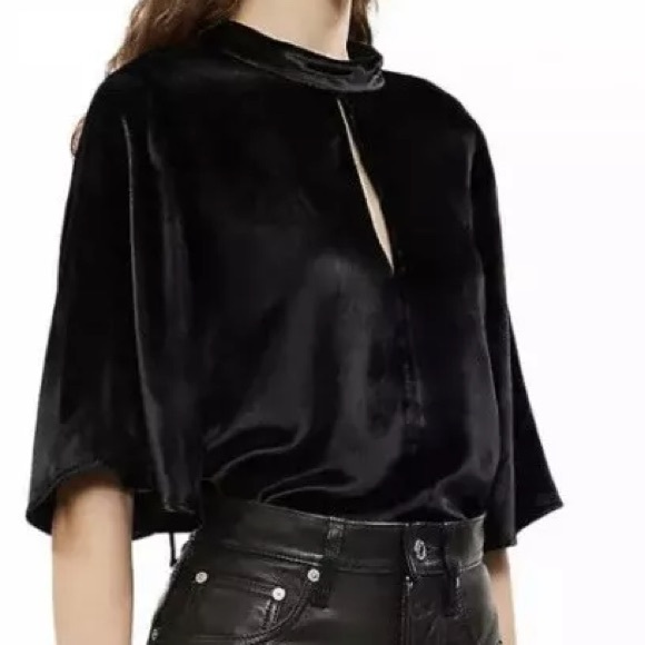 NWT J Brand Chani Black Short Sleeved Velvet Keyhole Top. Front & back keyholes - Picture 3 of 10